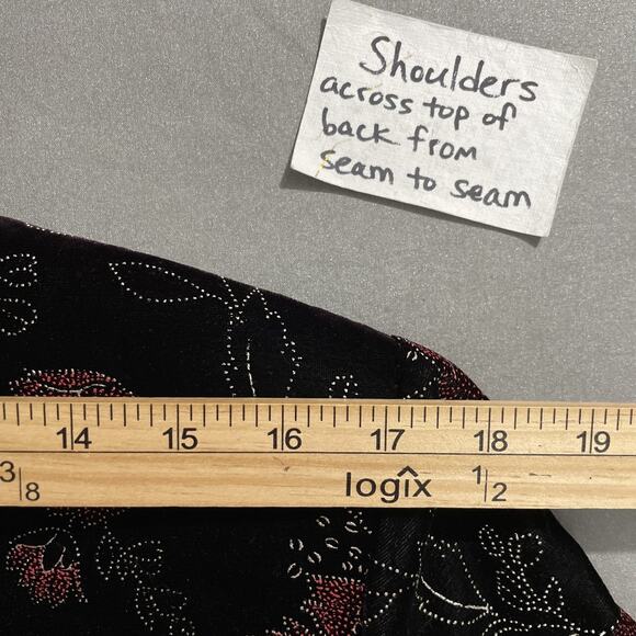 Vintage Black Velvet Jacket Size 12 Goth Floral Collarless Regency Whimsigoth - Picture 12 of 12